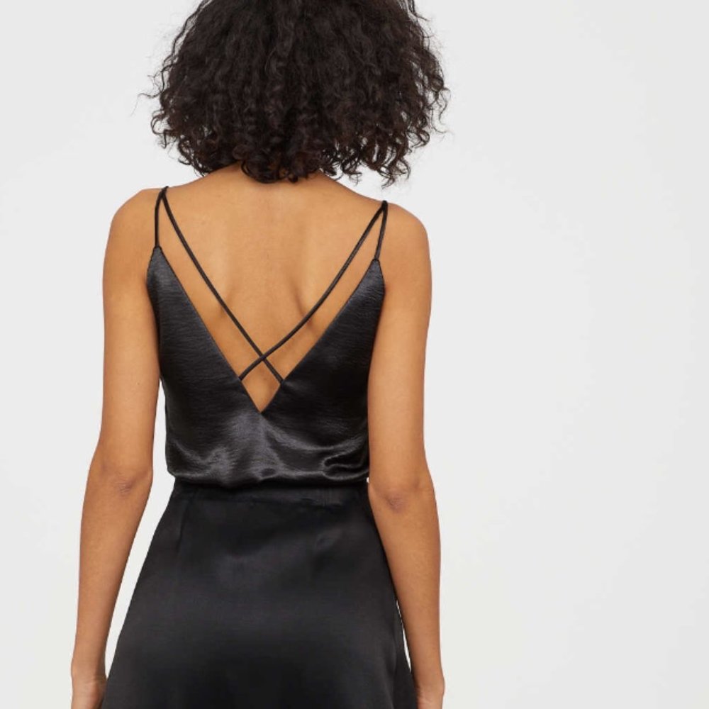 H&M V-neck satin camisole black - Picture 3 of 11